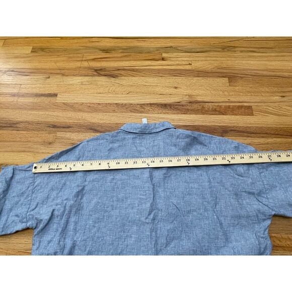 Athleta Anguilla Women's PM Blue Button-Up Linen Shirt Resortwear Coastal Travel - Picture 7 of 10